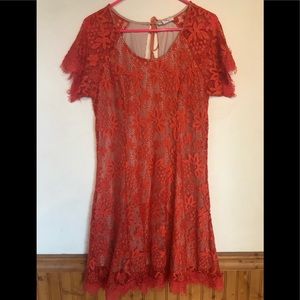 ✨ Beautiful orange lace Soieblu dress. Size Large